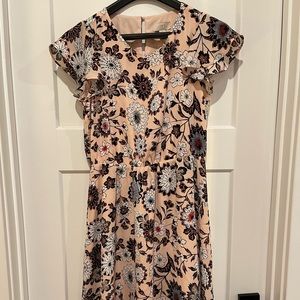 Loft peachy pink floral dress with flutter sleeves